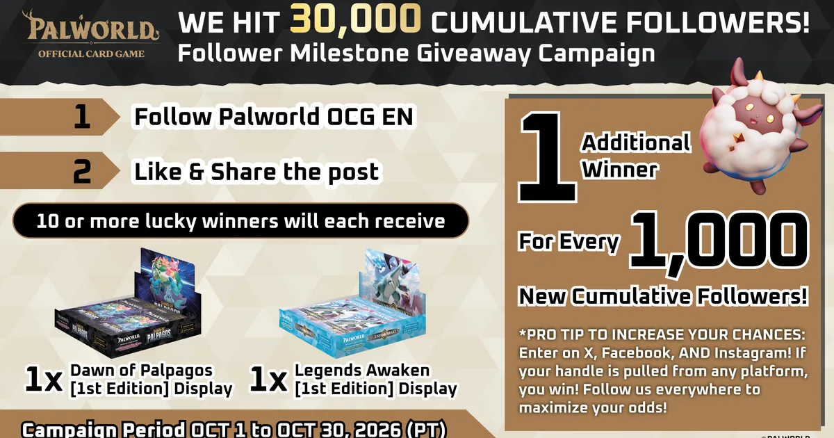 Palworld OFFICIAL CARD GAME Follower Milestone Giveaway Campaign
